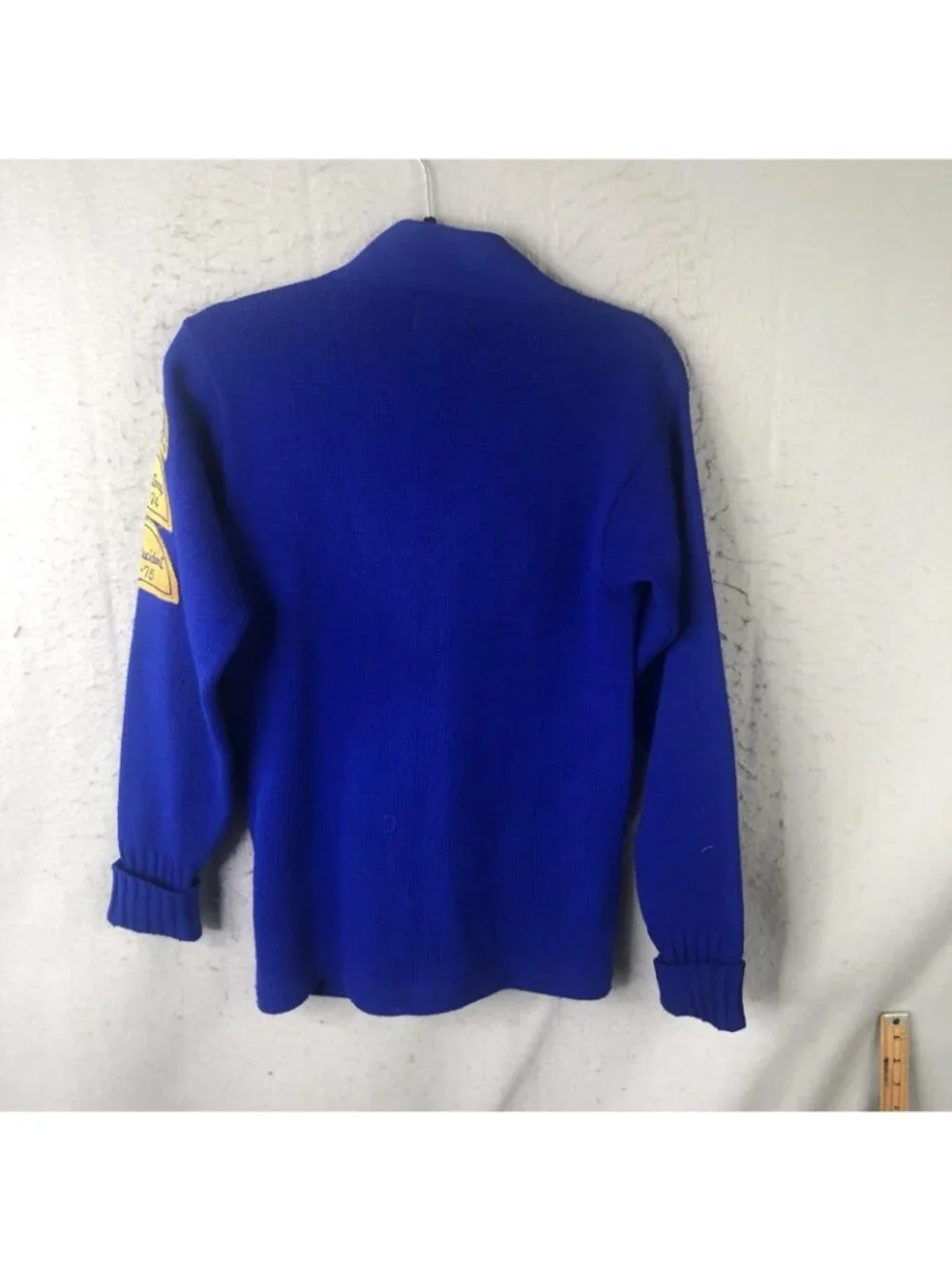 Vintage Varsity Cardigan Sweater Mens Small Blue Letterman 70s Academia Preppy
